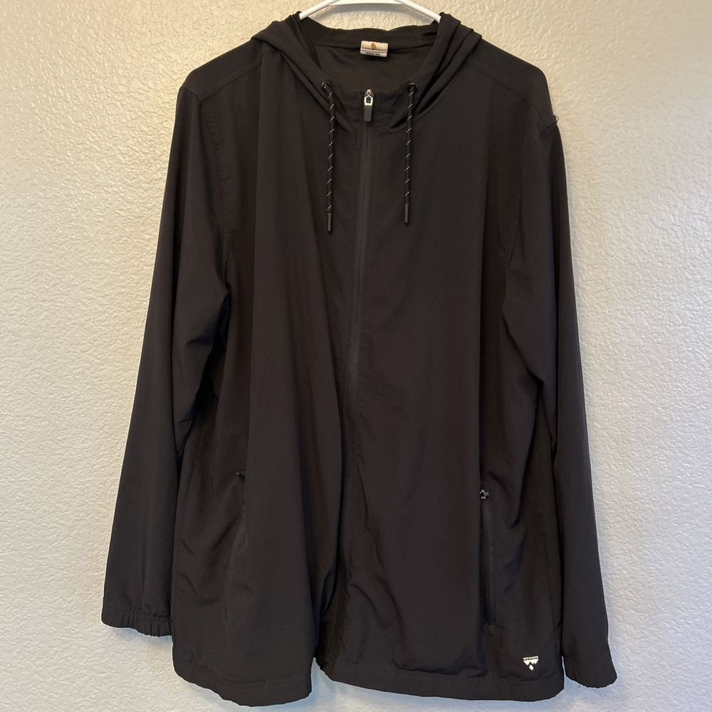 Voyager Jacket Mens Size L Black Hooded Softshell Full Zip Hiking Windbreaker